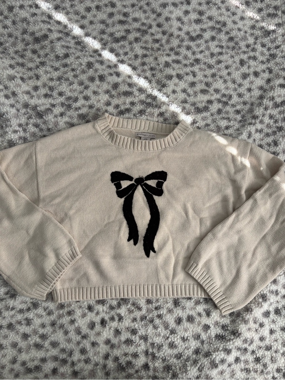Sincerely Jules Black Bow White Crewneck Sweater